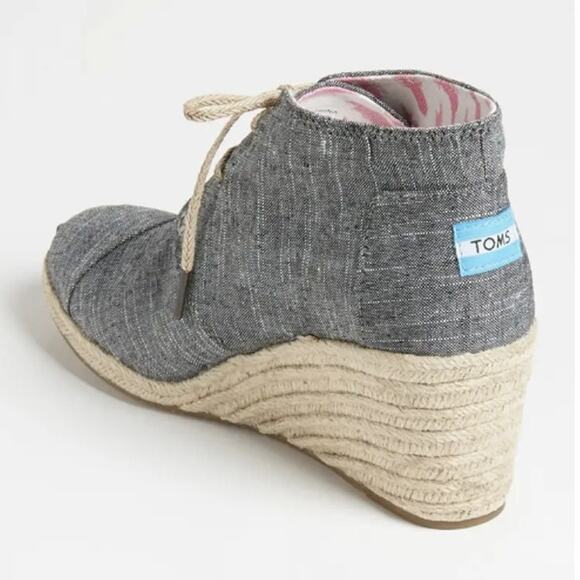 TOMS Desert Chambray Wedge Chukka Bootie Lace-Up Espadrille Gray Size Womens 6 - Picture 2 of 13
